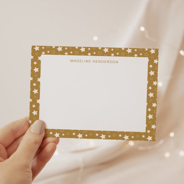 Whimsical White Stars Mustard Yellow Monogram Card (Creator Uploaded)
