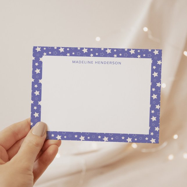 Whimsical White Stars Periwinkle Blue Monogram Card (Creator Uploaded)