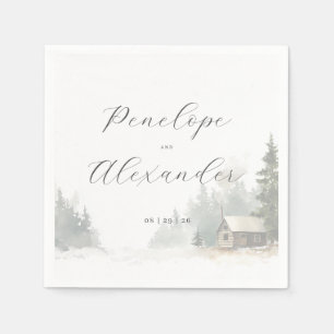 Whimsical White Winter Cabin Napkin