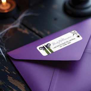 Whimsical Wicked Witch & Spider Halloween Return Address Label