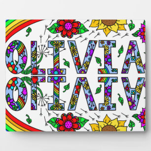 Whimsical Wild Flowers and Girl's Name Olivia Plaque