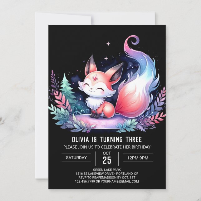 Whimsical Wild Fox Birthday digital  Invitation (Front)
