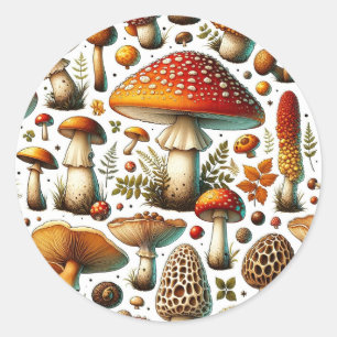 Whimsical Wild Mushrooms  Classic Round Sticker