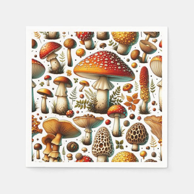 Whimsical Wild Mushrooms Napkin (Front)