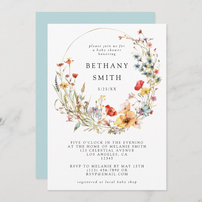 Whimsical Wildflower Baby Shower Invitation (Front/Back)