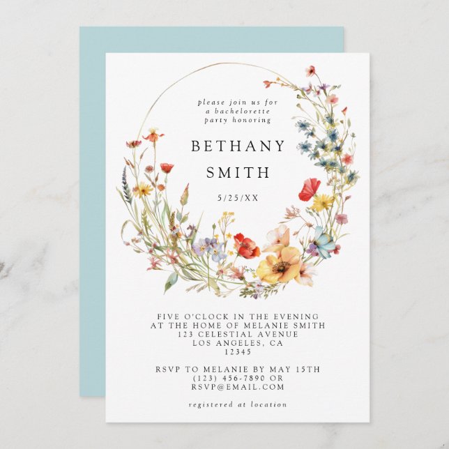 Whimsical Wildflower Bachelorette Party Invitation (Front/Back)