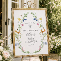 Whimsical Wildflower Bee Baby Shower Welcome Sign