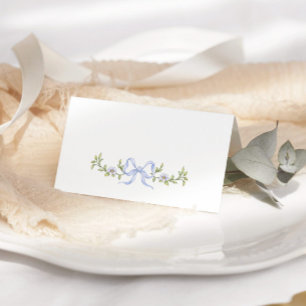 Whimsical wildflower Blue Bow Baby Shower Place Card