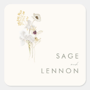 Whimsical Wildflower Bouquet   Ivory Envelope Square Sticker