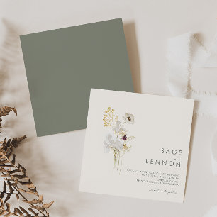 Whimsical Wildflower Bouquet   Ivory Square Invitation