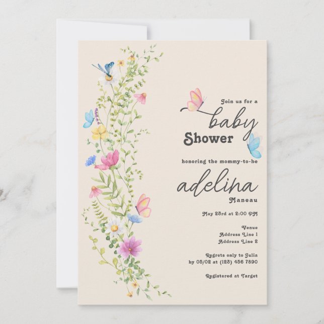 Whimsical Wildflower Butterfly Garden Baby Shower Invitation (Front)