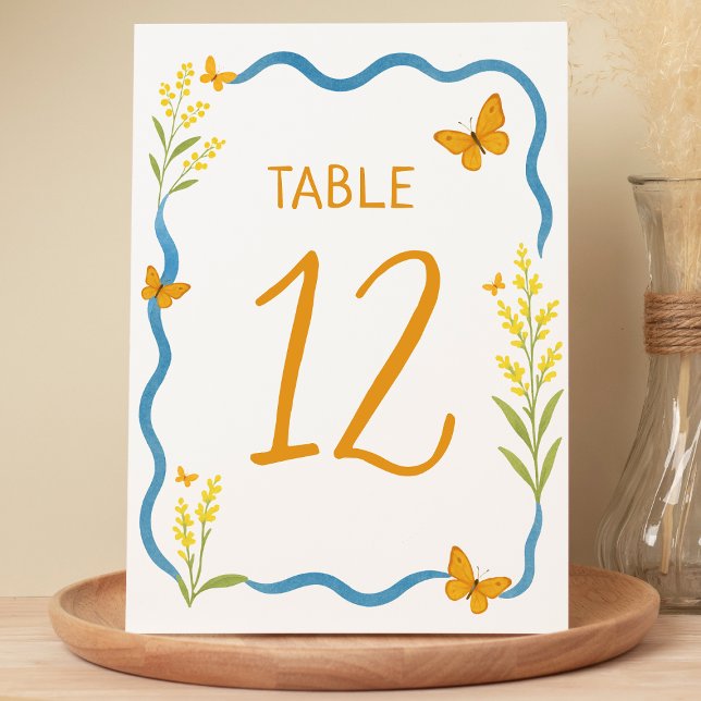 Whimsical Wildflower Butterfly Hand Drawn Wedding Table Number (Creator Uploaded)