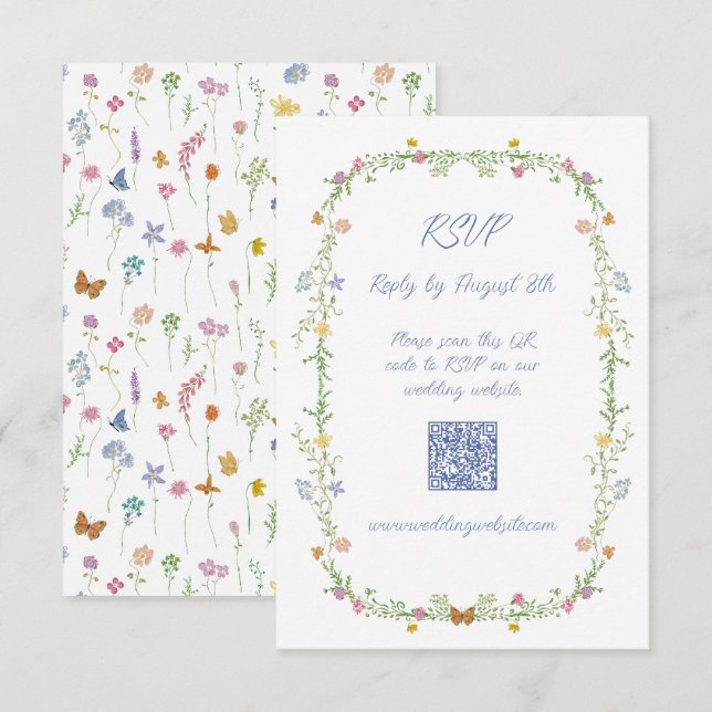 Whimsical Wildflower Butterfly RSVP Card (Front/Back)