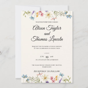 Whimsical Wildflower & Butterfly Wedding Invitation