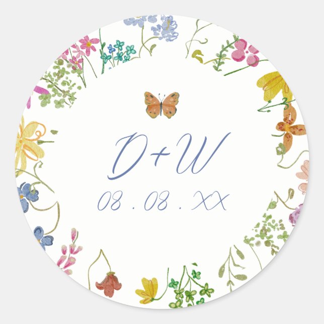 Whimsical Wildflower Butterly Monogrammed Sticker (Front)