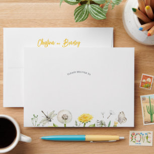 Whimsical Wildflower Dandelion Garden Wedding Envelope