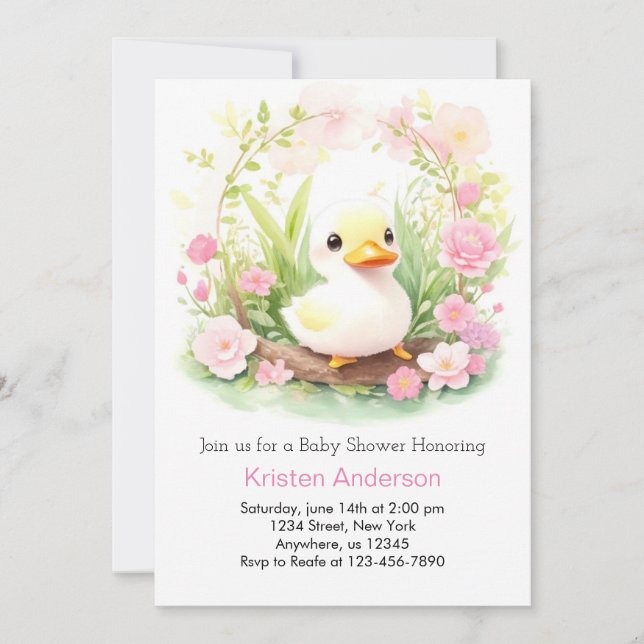 Whimsical Wildflower Duckling Girl Baby Shower Invitation (Front)