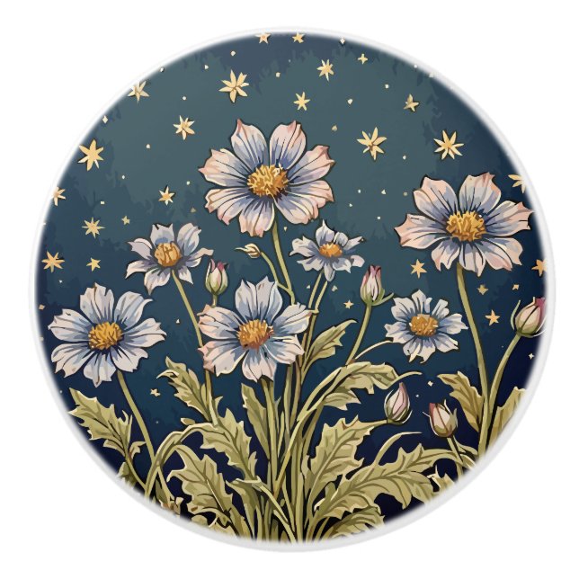 Whimsical Wildflower Evening Dusty Purple Floral  Ceramic Knob (Front)