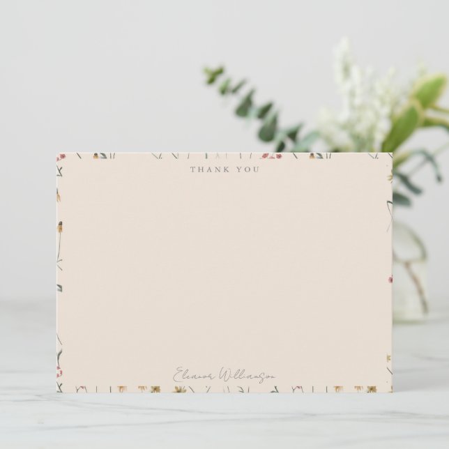 Whimsical Wildflower Floral Boho Baby Shower Name Thank You Card (Standing Front)