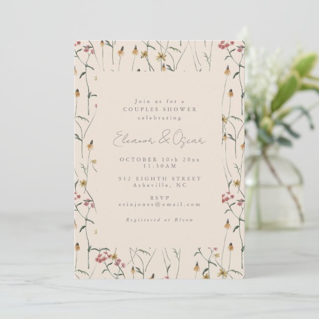 Whimsical Wildflower Floral Boho Couples Shower Invitation (Standing Front)