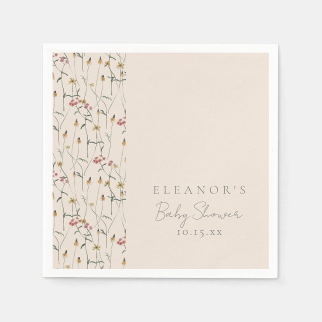Whimsical Wildflower Floral Custom Baby Shower Napkin (Front)