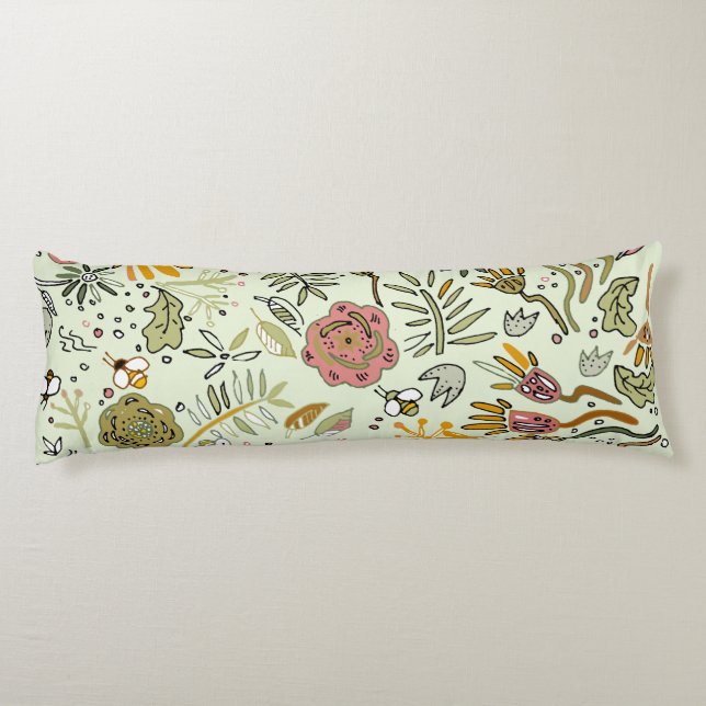 Whimsical Wildflower Garden & Bumblebee Pattern Body Cushion (Back)