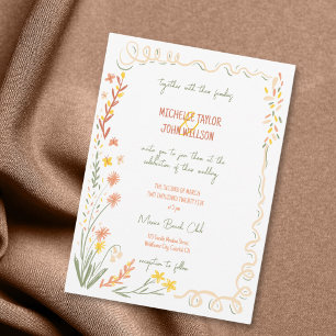 Whimsical Wildflower Hand Drawn Meadow Wedding Invitation