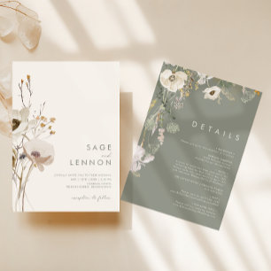 Whimsical Wildflower   Ivory All In One Wedding Invitation