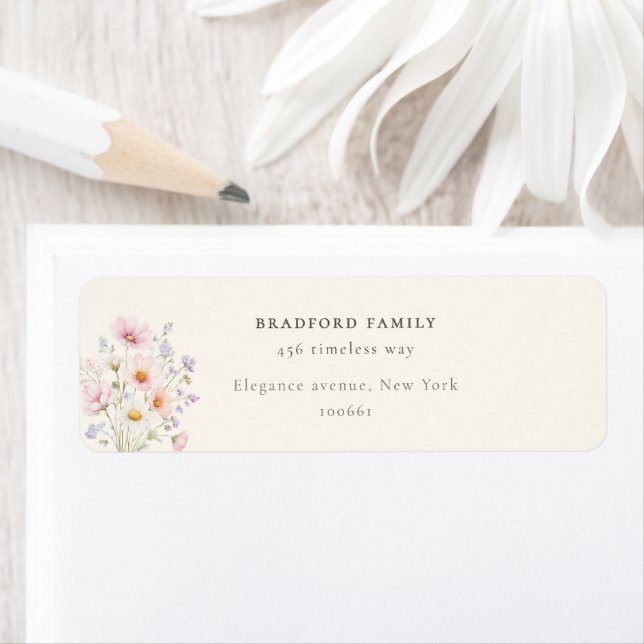 Whimsical Wildflower Ivory Botanical Return Address Label (Insitu)