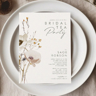 Whimsical Wildflower   Ivory Bridal Tea Party Invitation