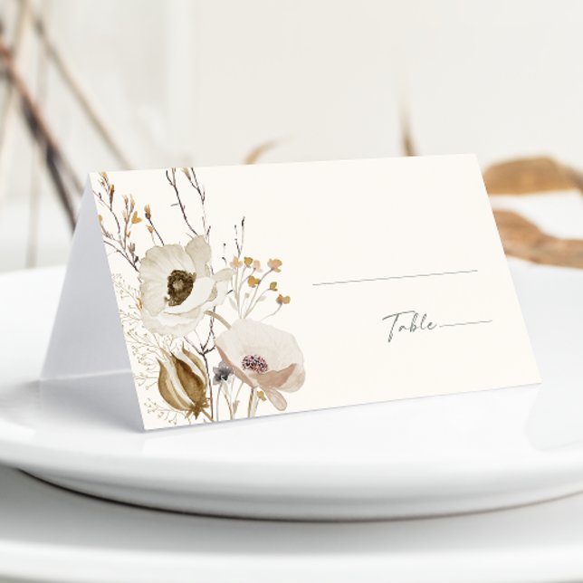 Whimsical Wildflower | Ivory & Sage Folded Wedding Place Card (Creator Uploaded)