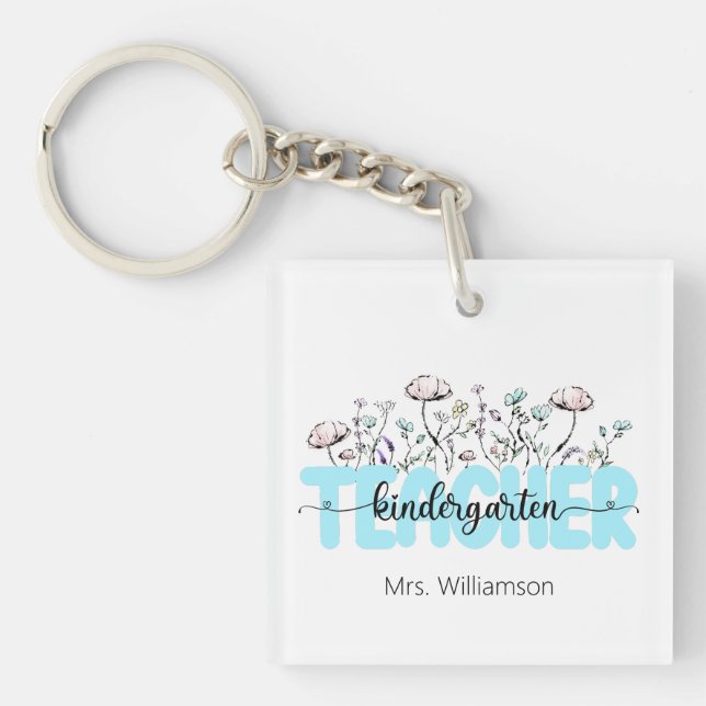 Whimsical Wildflower Kindergarten Teacher Key Ring (Front)