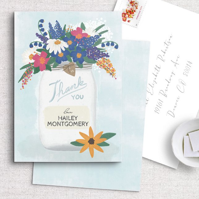 Whimsical Wildflower Mason Jar Thank You Card (Creator Uploaded)