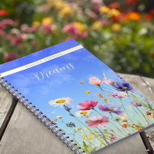 Whimsical Wildflower Meadow Blue sky Custom Notebook