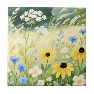 Whimsical Wildflower Meadow Ceramic Tile