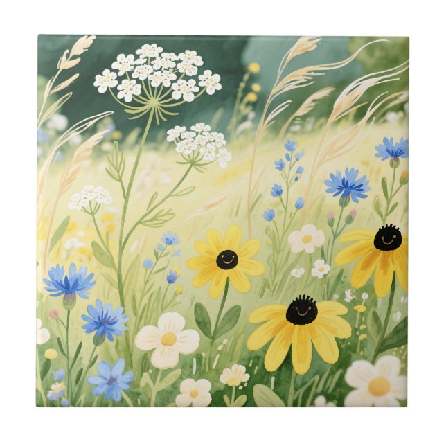 Whimsical Wildflower Meadow  Ceramic Tile (Front)