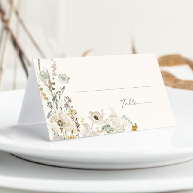 Whimsical Wildflower Meadow | Ivory & Sage Folded Place Card (Creator Uploaded)