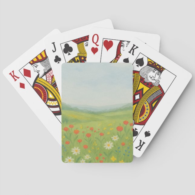 Whimsical Wildflower Meadow Landscape Playing Cards (Back)