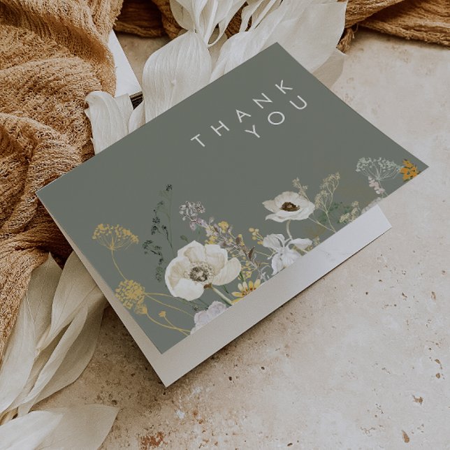 Whimsical Wildflower | Meadow Sage Green Thank You Card (Creator Uploaded)