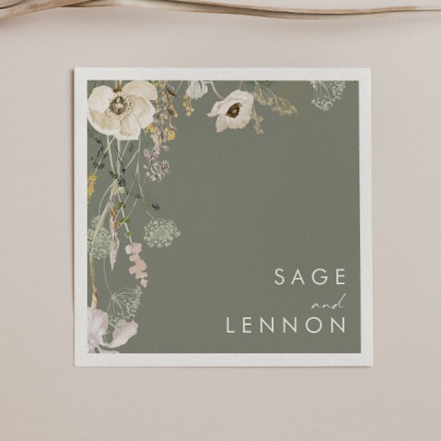 Whimsical Wildflower Meadow | Sage Green Wedding Napkin (Creator Uploaded)