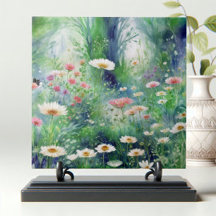 Whimsical Wildflower Meadow Watercolor Art Ceramic Tile