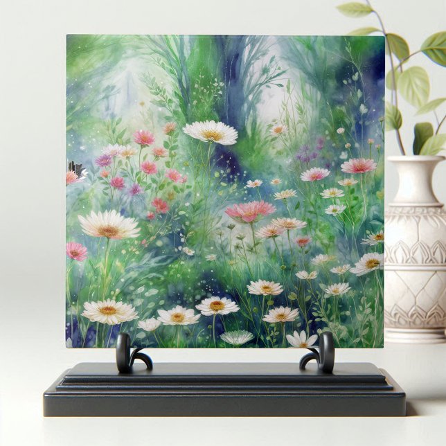 Whimsical Wildflower Meadow Watercolor Art Ceramic Tile (Creator Uploaded)