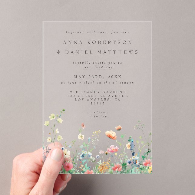 Whimsical Wildflower Meadow Wedding Acrylic Invitations (Insitu (Handheld))
