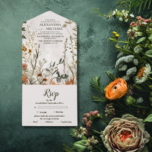 Whimsical Wildflower Meadow Wedding All In One Invitation