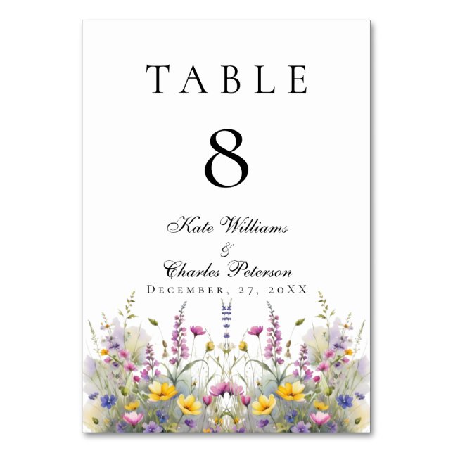 Whimsical Wildflower Meadows Table Number (Front)