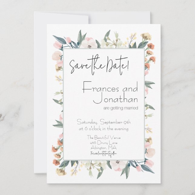 Whimsical Wildflower Pastel Botanical Wedding Save The Date (Front)