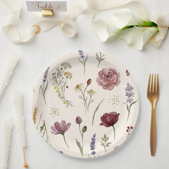Whimsical Wildflower Pattern Baby Shower Paper Plate (Wedding)