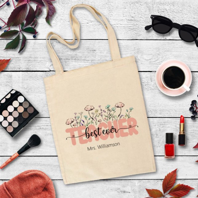 Whimsical Wildflower Personalised Best Teacher Tote Bag (Creator Uploaded)