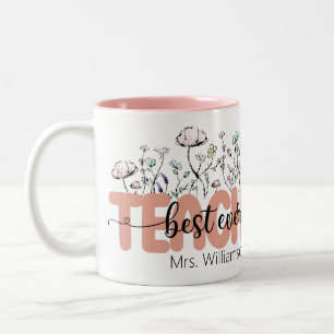 Whimsical Wildflower Personalised Best Teacher Two-Tone Coffee Mug
