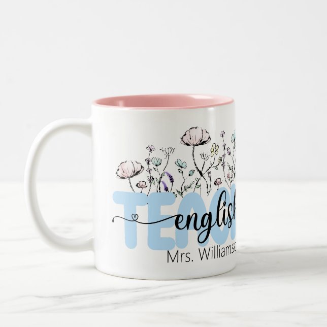 Whimsical Wildflower Personalised English Teacher Two-Tone Coffee Mug (Left)
